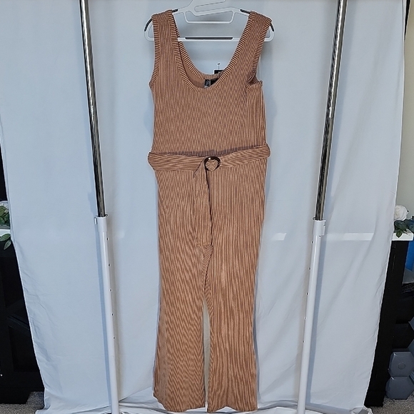 Luna Chix Pants - Elegant Tan Striped Jumpsuit